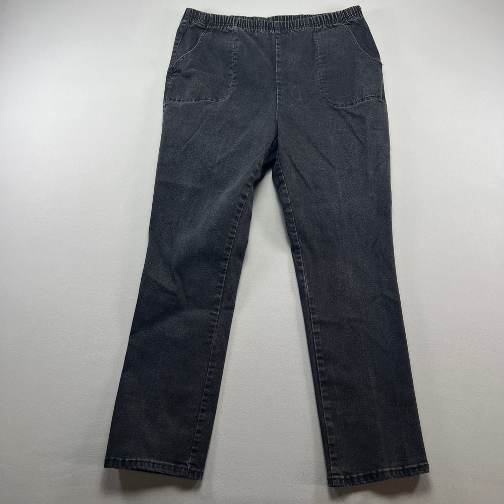 Blair Pants Womens 16 Black Cotton High Rise Flat Front Straight Leg Pull On